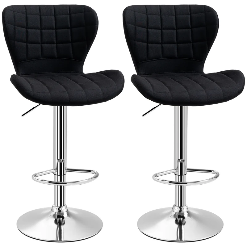 Tabouret de bar cuisine 50 x 38 x 59-81 cm réglable pivotant assise confortable design repose-pieds chromé en lin noir 21_0002185