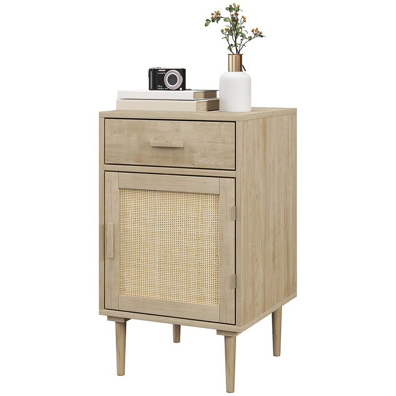 Table de chevet 40 x 40 x 68,5 cm rangement astucieux 1 tiroir placard design bohème cosy en bois d'ingénierie naturel 21_0001584