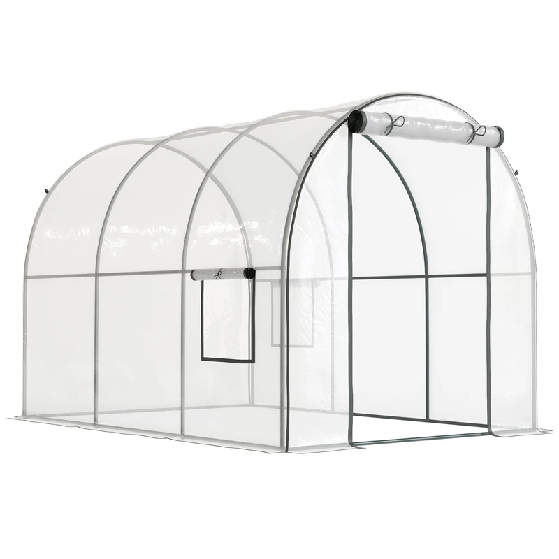 Serre tunnel jardin 300 x 200 x 200 cm protection uv aération portes fenêtres contemporain en polyéthylène transparent 21_0005441
