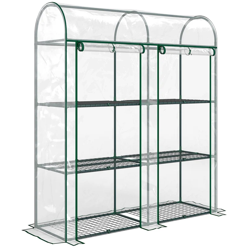 Serre de jardin 3 niveaux avec étagères 143 x 46 x 165 cm protection uv moderne montage sans outil en PVC transparent 21_0005636