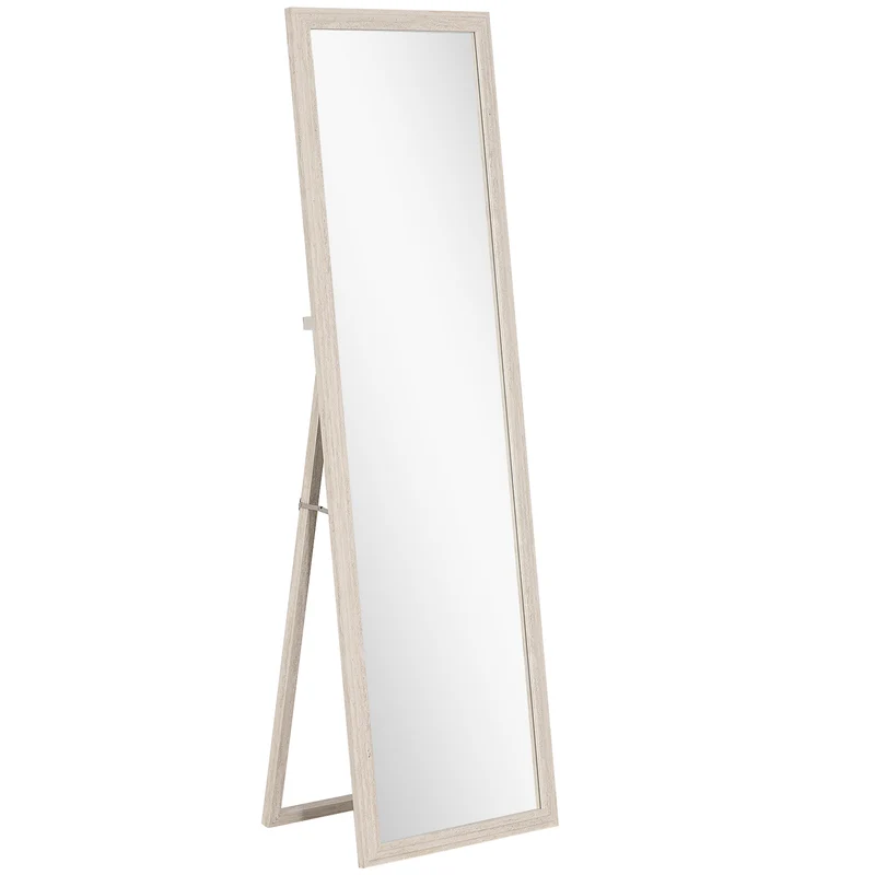 Miroir sur pied rectangulaire 160 x 50 x 4 cm vue intégrale inclinable sécurisé style contemporain en verre trempé blanc 21_0003752