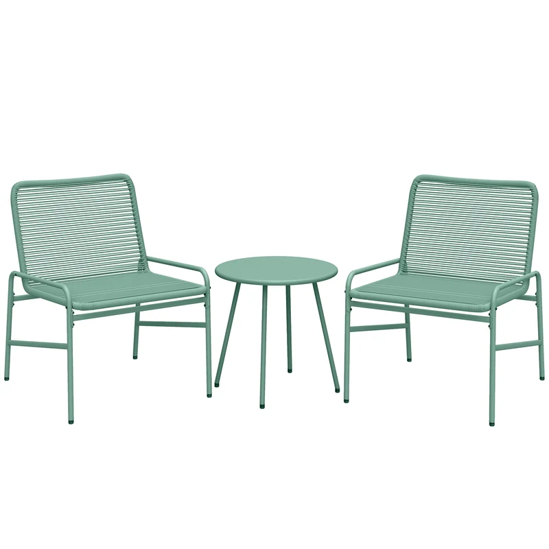 Lot de 3 salon de jardin balcon 2 places 58 x 67 x 75 cm résistant intempéries confort scandinave en résine tressée vert 21_0006026
