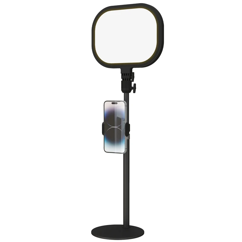 Lampe de bureau 23 x 23 x 65 cm 5 modes de couleur 10 niveaux support téléphone tête 180° moderne épuré en métal noir 21_0007044
