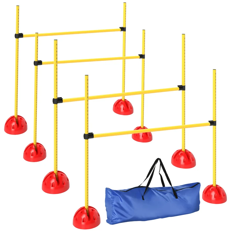 Kit d'agilité pour chien parcours 124 x 19.5 x 103 cm hauteur réglable base stabilisante extérieur moderne en abs jaune 21_0007526