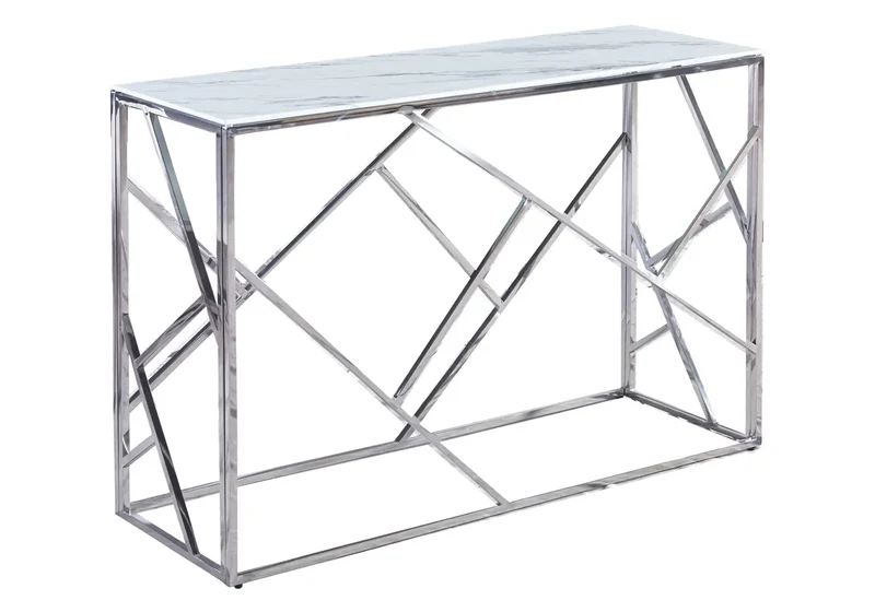 Console design chromé marbre blanc - Ilea