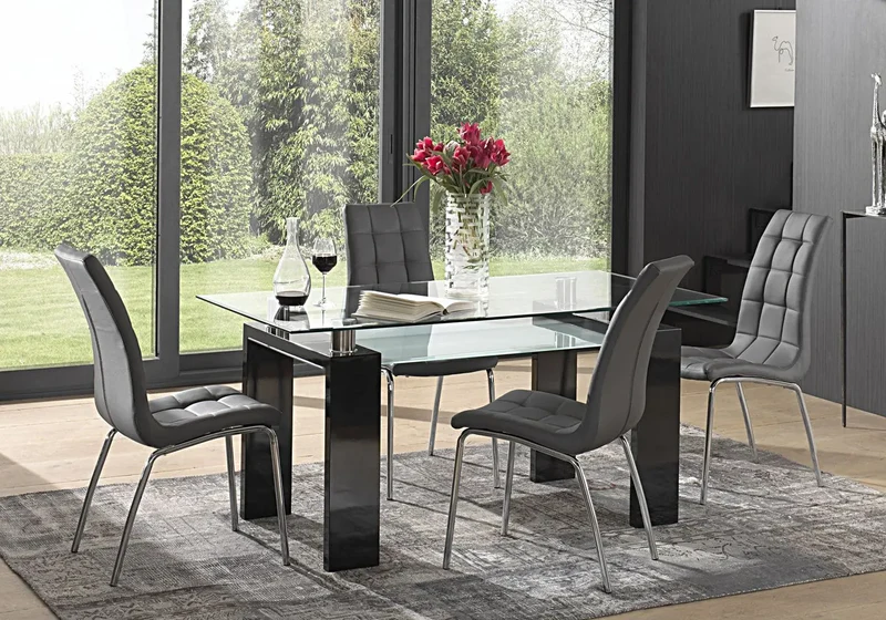 Table laqué noir 6 chaises gris - Toe