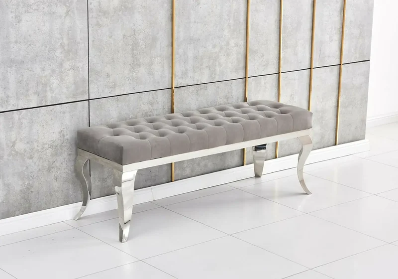Banc design chromé velours gris - Neo