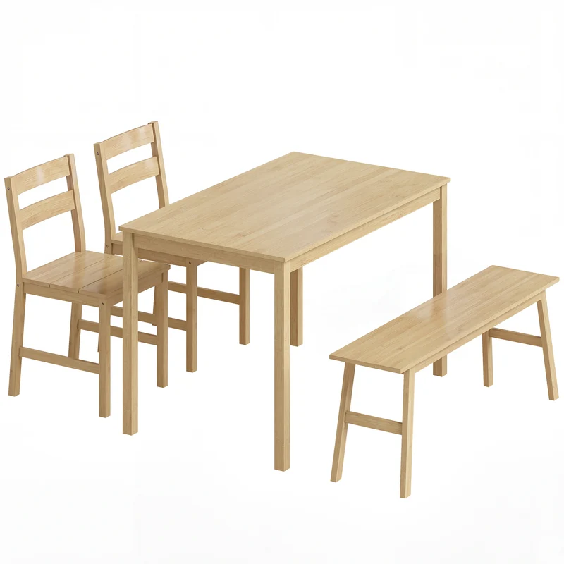 Ensemble salle à manger 4 personnes 118 x 70 x 74 cm gain de place assise pratique moderne scandinave en bambou naturel 21_0003383