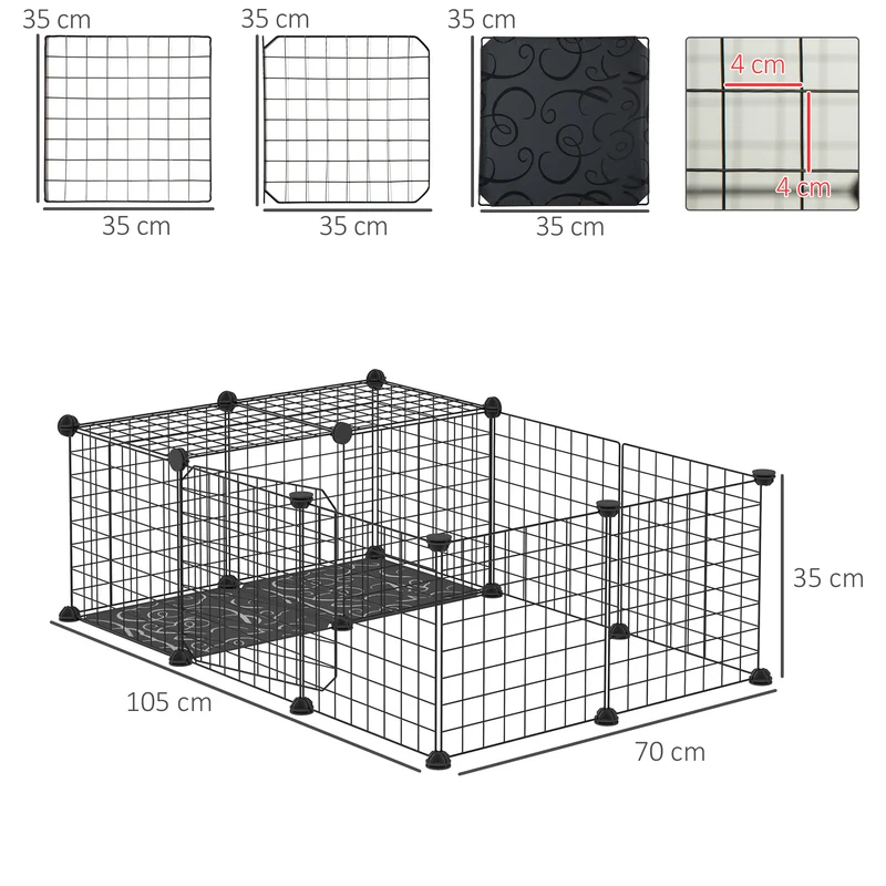 Enclos modulable pour lapins cochons d'inde 105 x 70 x 35 cm porte latérale pieds antidérapants épuré en acier noir 21_0007933