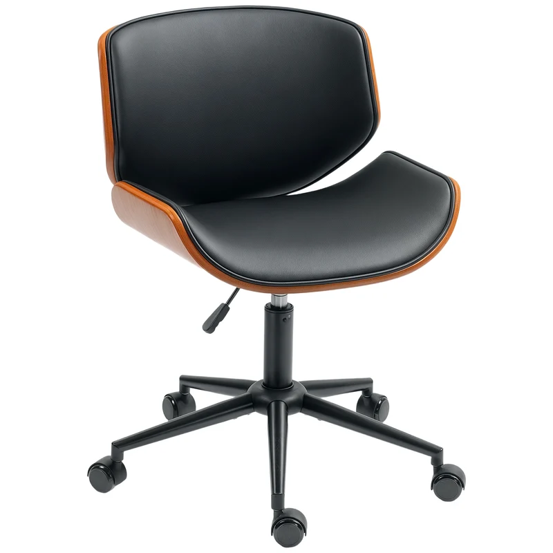 Chaise de bureau sans accoudoirs 52 x 54 x 74-84 cm pivotante réglable assise rembourrée moderne scandinave en bois noir 21_0006297
