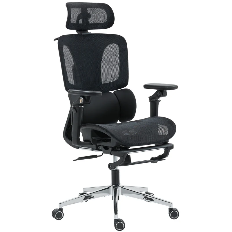 Chaise de bureau ergonomique 67 x 71 x 114-133 cm lombaire réglable têtière réglable design contemporain en maille noir 21_0006329