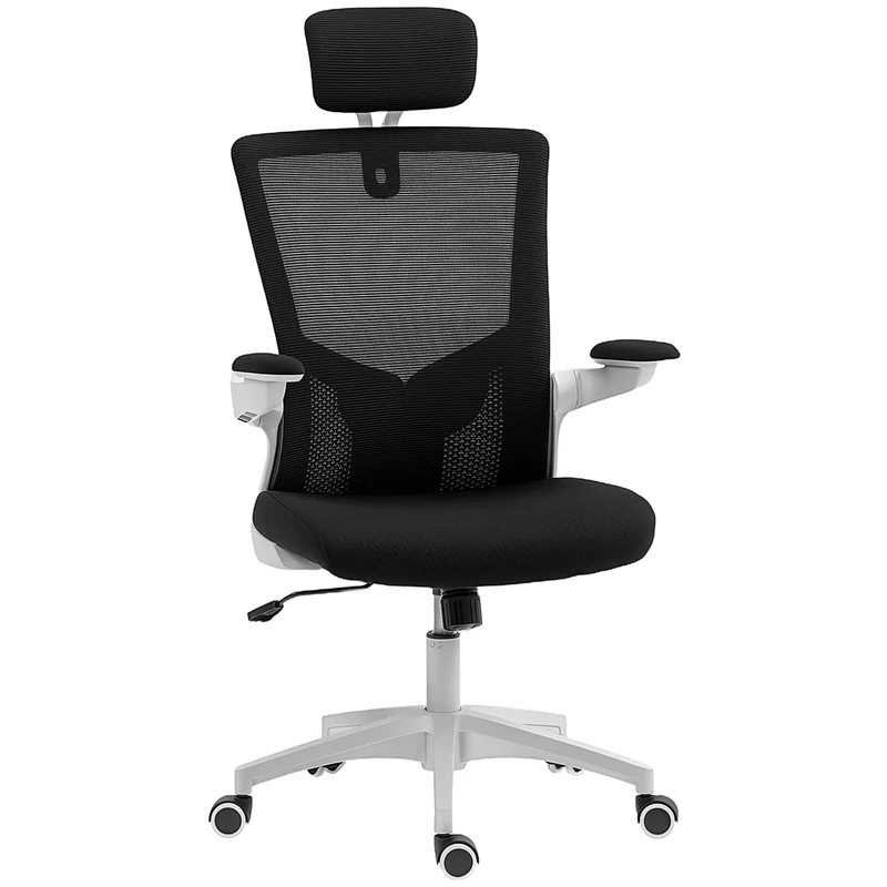 Chaise de bureau ergonomique 60 x 63 x 120 cm appui-tête réglable soutien lombaire design contemporain en maille noir 21_0006320