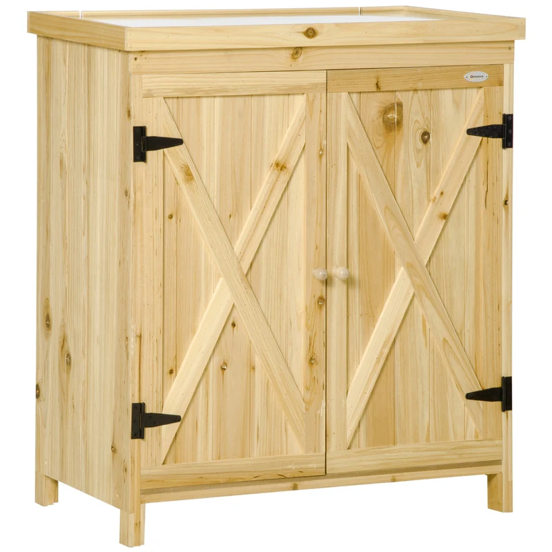Armoire de jardin 80 x 45 x 92 cm double porte rangement outils pieds surélevés rustique en bois massif bois naturel 21_0004681