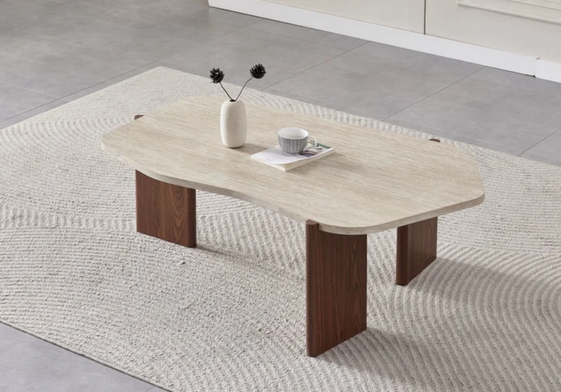 Table basse rectangulaire arrondie travertin - Zora