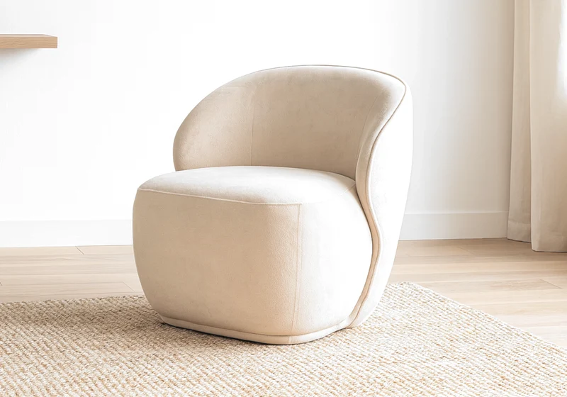 Fauteuil pivotant design en velours beige - Elsa