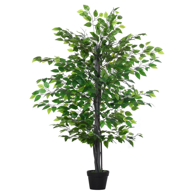 Arbre artificiel ficus d'intérieur 145 x 15 x 15 cm feuillage dense sans entretien style contemporain en plastique vert 21_0003951