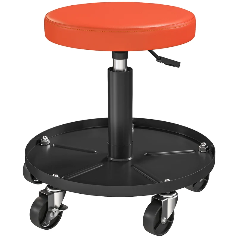 Tabouret d'atelier pour garage 38 x 38 x 38-50 cm hauteur réglable roulettes 360° industriel moderne en acier orange 21_0007177