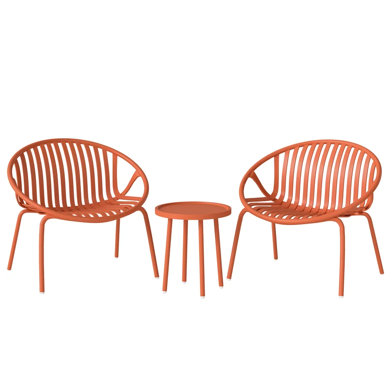 Salon de jardin bistro 2 places 80 x 70 x 75 cm assises ergonomiques résistantes design contemporain en PP rouge brique 21_0005370