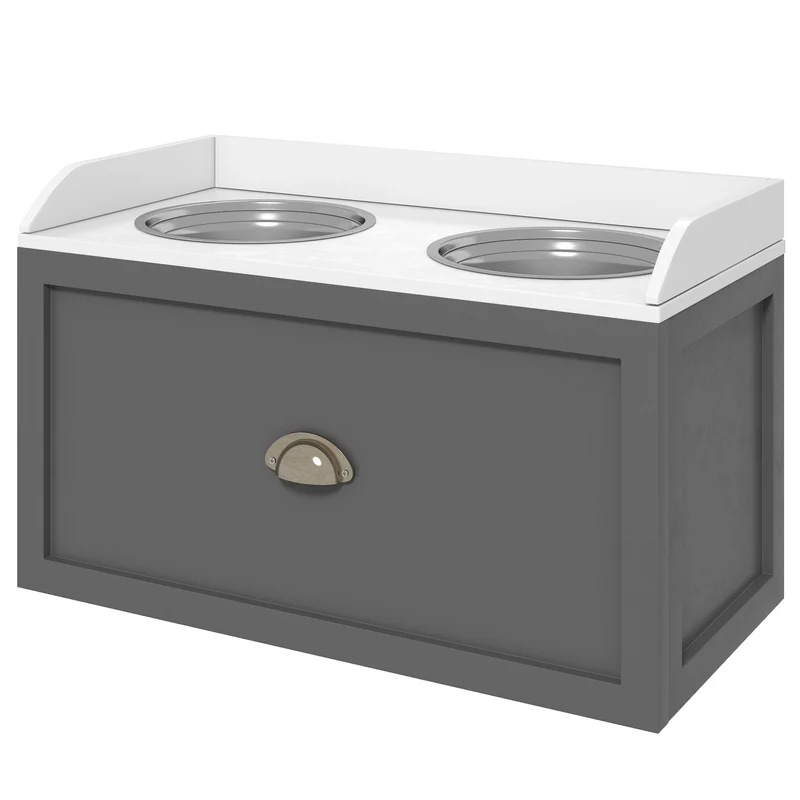 Porte-gamelles surélevé pour chien et chat 60 x 30 x 36 cm améliore posture digestion tiroir épuré moderne en MDF blanc 21_0007541