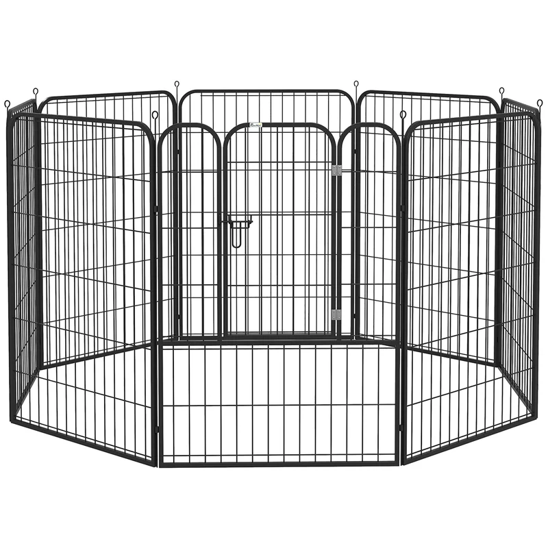 Parc enclos modulable pour chiens et rongeurs 80 x 100 cm porte verrouillable antirouille moderne épuré en acier noir 21_0007419