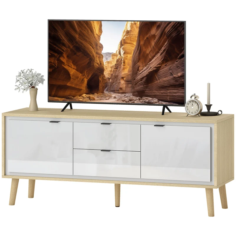 Meuble télé pour écran jusqu'à 55 pouces 120 x 35 x 50 cm rangement tiroirs silencieux moderne gain de place en MDF blanc 21_0003561