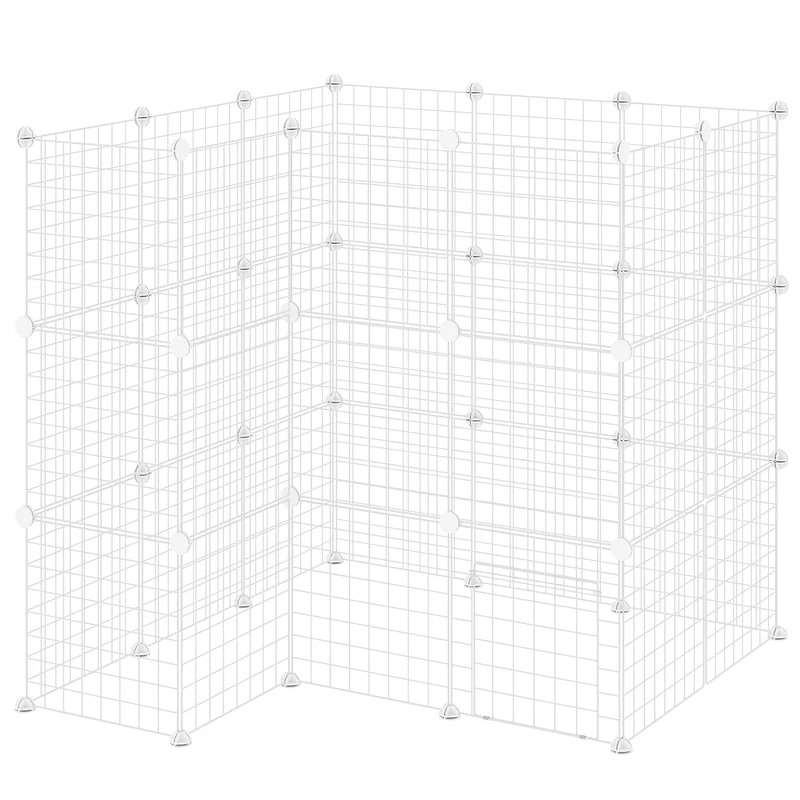 Cage parc modulable pour petits animaux 146 x 73 x 73 cm sécurisée montage facile 2 niveaux moderne épuré en acier blanc 21_0007398