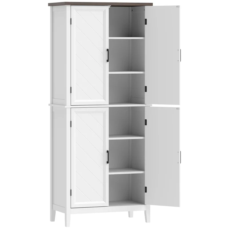 Buffet haut vaisselier 76 x 40 x 178.5 cm étagères réglables rangement optimisé style rustique contemporain en MDF blanc 21_0003387