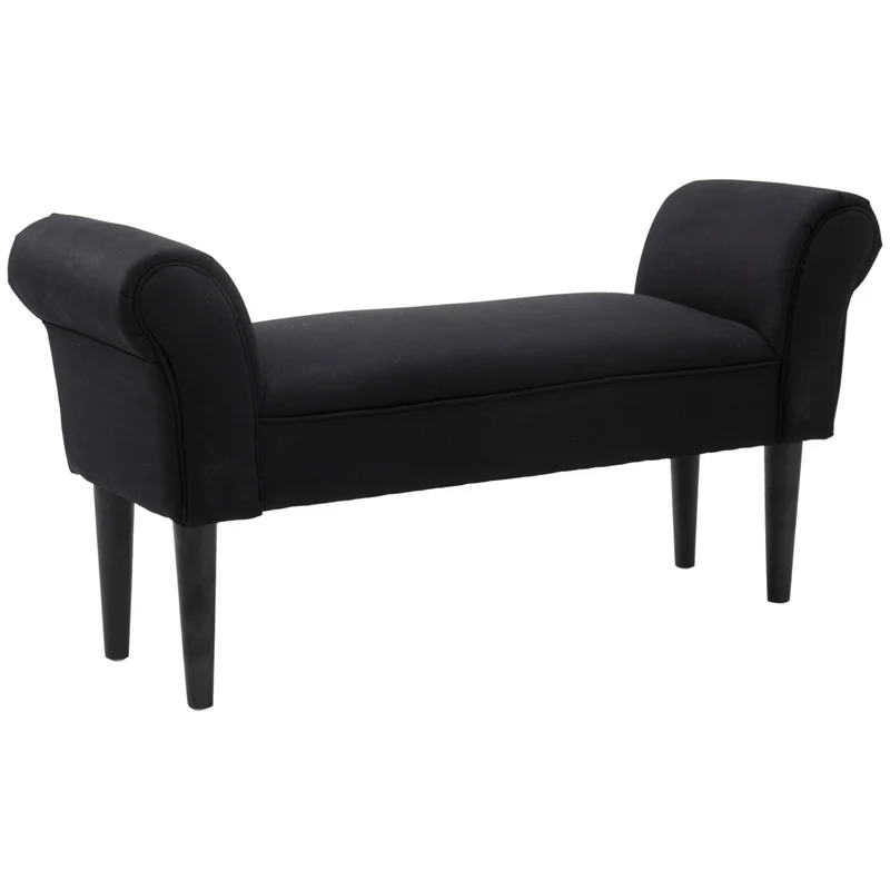 Banquette bout de lit rembourrée 102 x 36 x 51 cm assise confortable accoudoirs courbés contemporain épuré en tissu noir 21_0001405