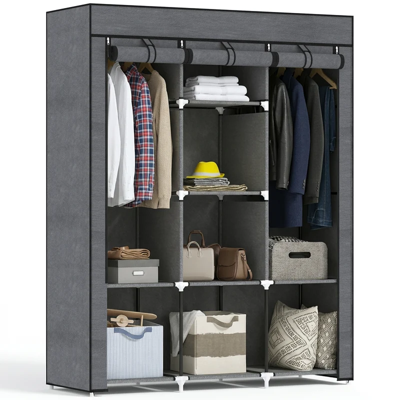 Armoire penderie chambre 125 x 43 x 162,5 cm avec tige gain de place protection poussière design épuré en non tissé gris 21_0005815
