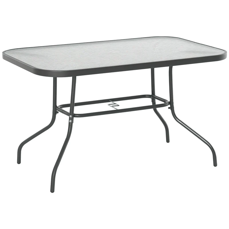 Table de jardin rectangulaire 120 x 80 x 70 cm pour 6 personnes trou parasol antirouille style contemporain en métal gris 21_0004627