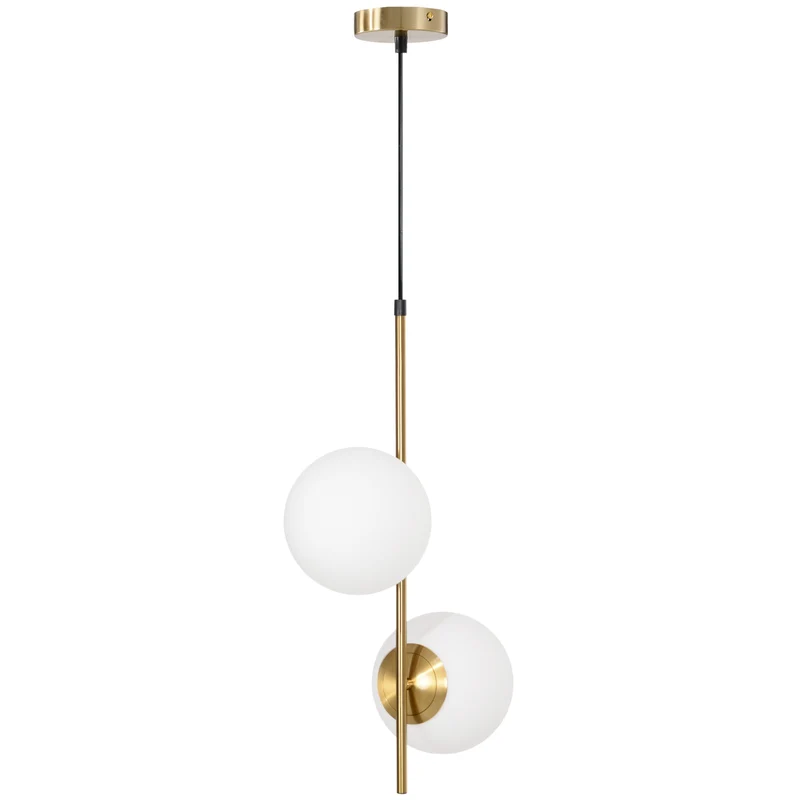 Suspension double abat-jours entrée salon 32 x 15 x 51 cm réglable lumière diffuse style moderne épuré en métal doré 21_0007037
