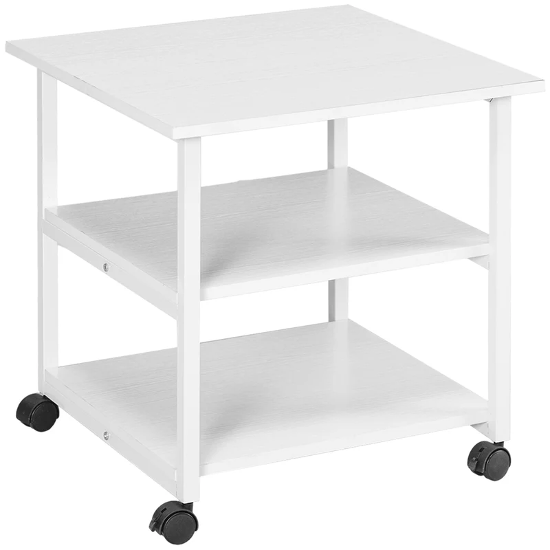 Support imprimante mobile 3 niveaux 50 x 50 x 52,5 cm gain de place roulettes 2 freins style moderne en mélaminé blanc 21_0006397