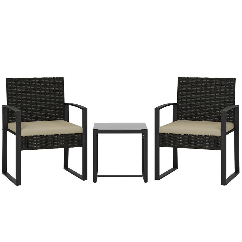Salon de jardin 2 personnes 55 x 58 x 76 cm coussins rembourrés résistant aux intempéries moderne en rotin pe marron 21_0006024