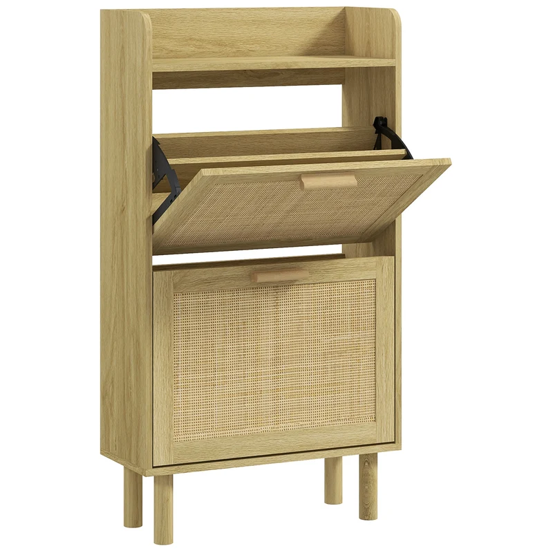 Meuble à chaussures compact entrée 80 x 24.5 x 110 cm modulable gain de place bohème en panneau de particules chêne 21_0002713