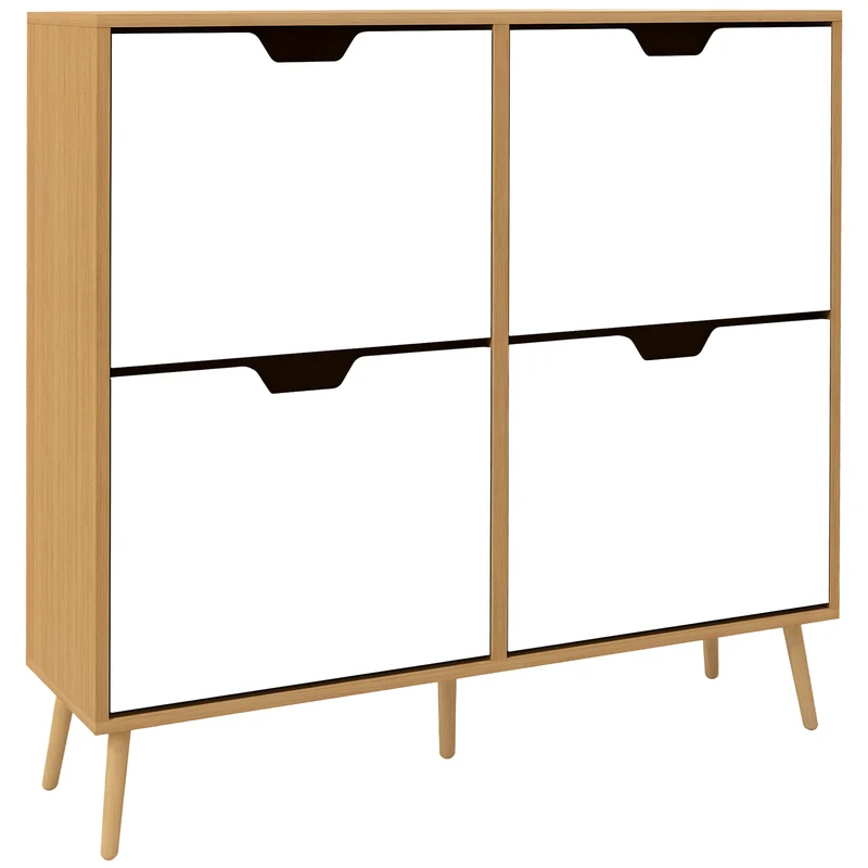 Meuble à chaussures 4 abattants 95 x 26 x 95 cm 16 paires étagère réglable anti basculement épuré entrée en bois naturel 21_0002675