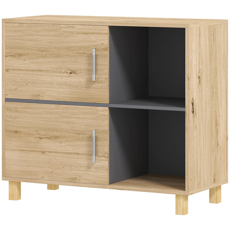 Meuble bas de salle de bain 80 x 35 x 70 cm compartiments ouverts et placard gain de place épuré en MDF bois naturel 21_0002048