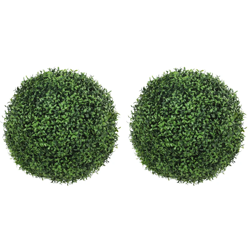 Lot de 2 boules de buis artificielles entrée 42 x 42 x 42 cm résistantes uv sans entretien moderne en polyéthylène vert 21_0003723