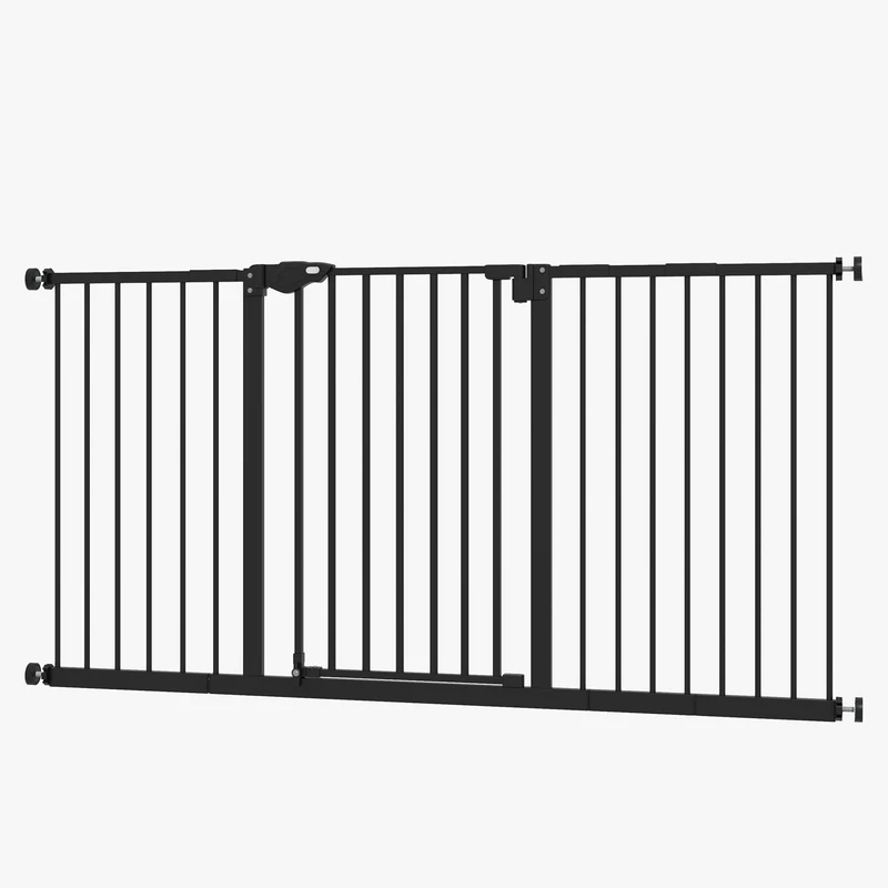 Lot de 2 barrières de sécurité porte ajustable 74-80 x 76,2 x 2 cm double verrouillage sans perçage design en acier noir 21_0007504