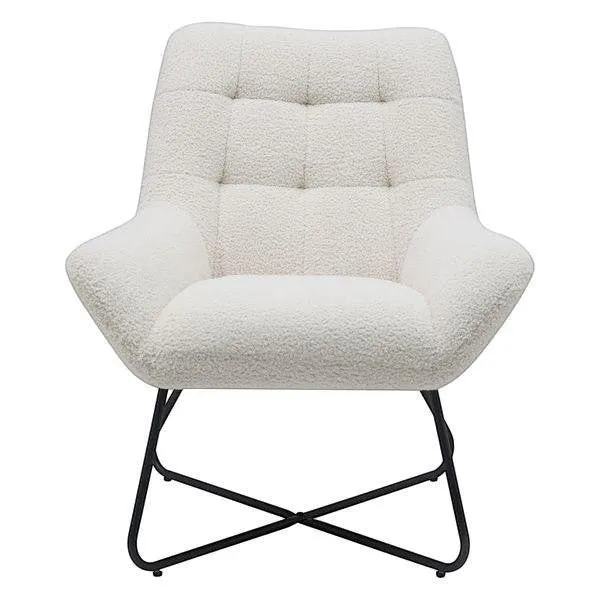 Fauteuil tissu effet laine bouclette blanc