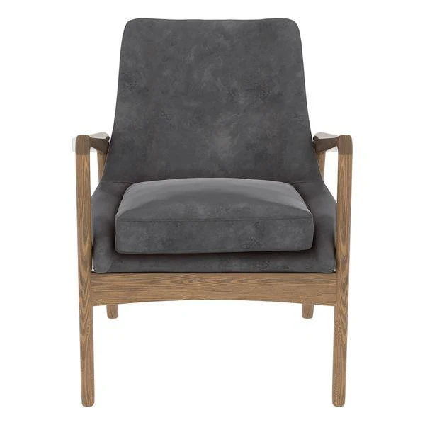 Fauteuil velours gris pieds frêne brûlé