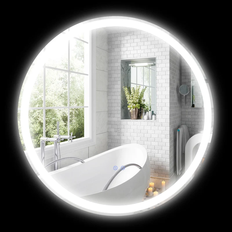 Miroir rond salle de bain 70 x 3.4 cm antibuée éclairage 3 couleurs tactile grand format épuré moderne en verre argent 21_0001969