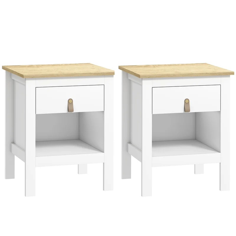 Lot de 2 tables de chevet 45 x 40 x 55 cm rangement tiroir et niche design épuré salon en panneau de particules blanc 21_0001671