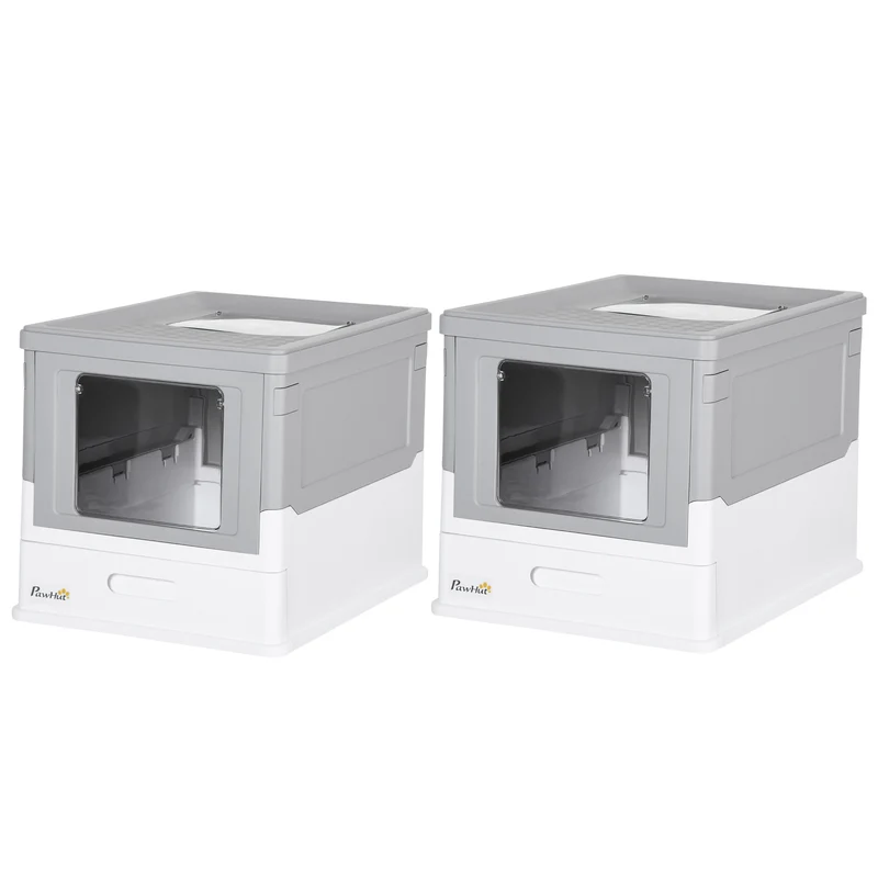 Lot de 2 maison de toilette pour chat pliable 47.5 x 35.5 x 36.7 cm tiroir coulissant pelle incluse moderne en PP gris 21_0006011