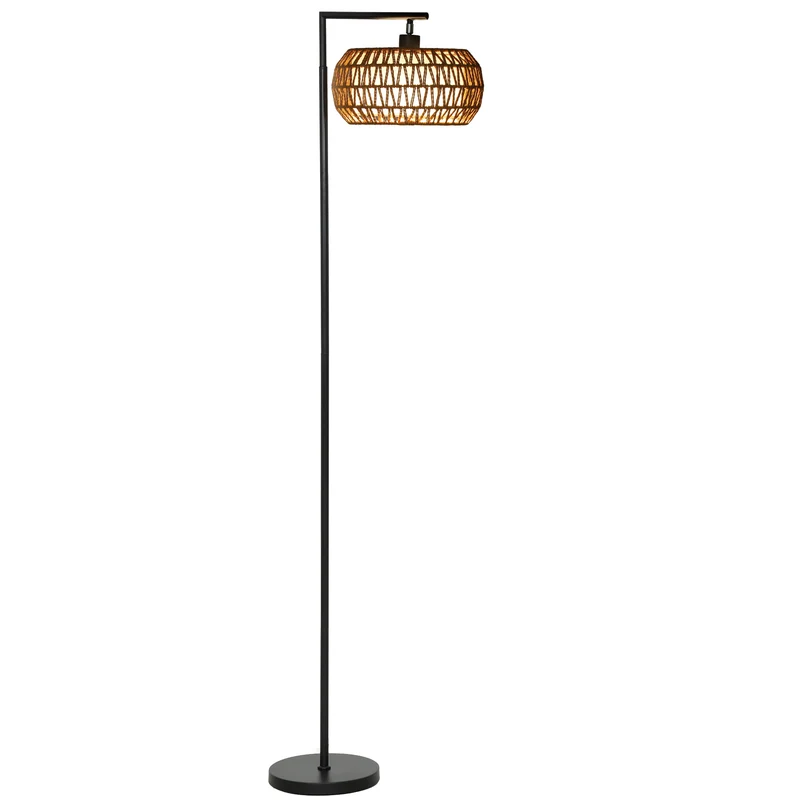 Lampadaire sur pied salon 52 x 33 x 170 cm variateur télécommande abat-jour double couche contemporain en acier noir 21_0007070