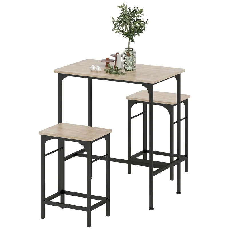 Ensemble table de bar avec 2 tabourets cuisine salle à manger 80 x 50 x 87 cm gain de place industriel en bois naturel 21_0003309