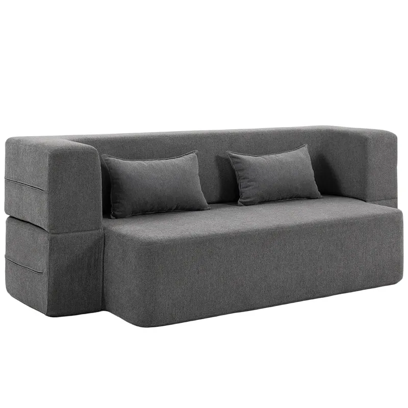 Canapé convertible 2 places canapé-lit 203 x 95 x 75 cm assise large confortable moderne avec 2 coussins en chenille gris 21_0003577