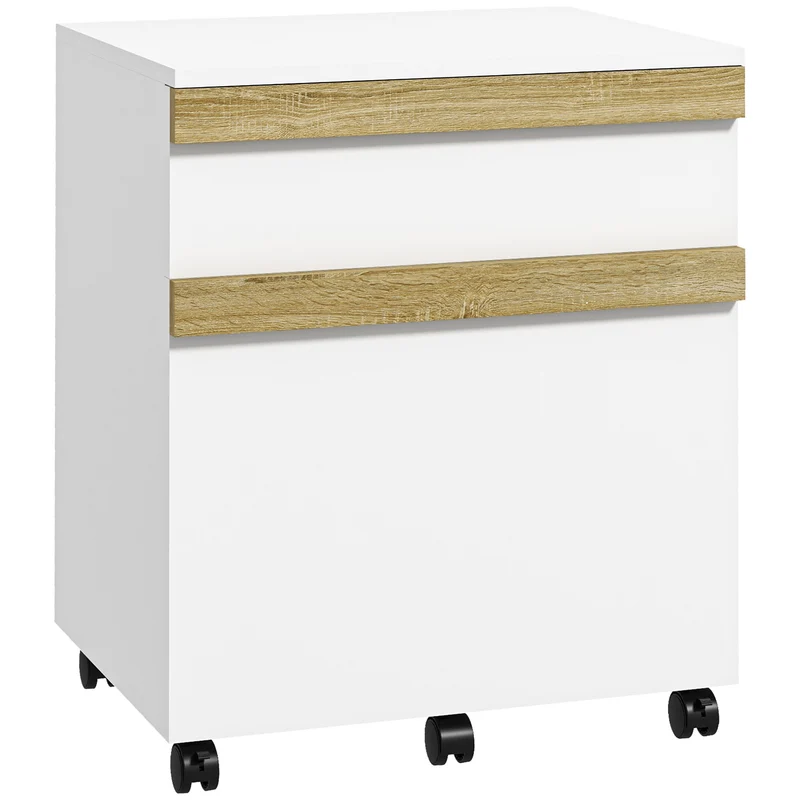 Caisson de bureau à roulettes 48 x 40 x 59,5 cm 2 tiroirs 5 roulettes avec clé moderne en panneau de particules blanc 21_0006391