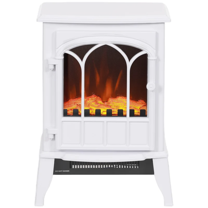 Cheminée électrique poêle d'antan 39 x 23 x 56.5 cm chaleur réglable ambiance cocooning style vintage en métal blanc 21_0001104