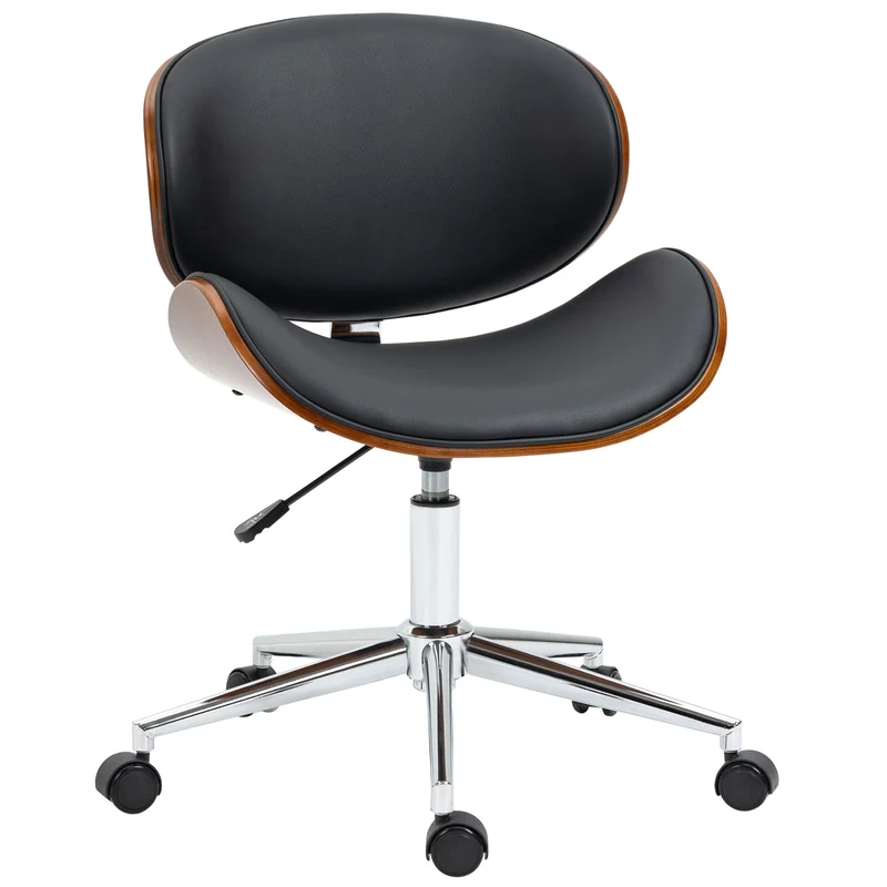 Chaise de bureau ergonomique 53 x 53 x 77-87 cm hauteur réglable pivotant 360° vintage contemporain confort en PU noir 21_0006223