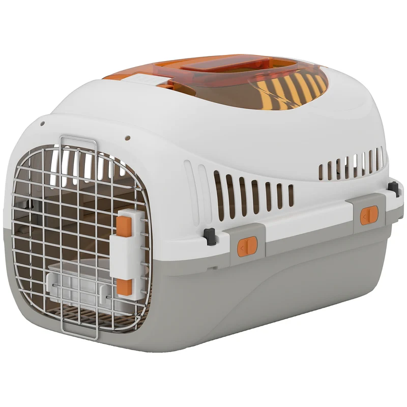 Caisse de transport pour petits animaux 49 x 32 x 31 cm triple sécurisée fenêtre supérieure moderne en PP gris clair 21_0007264